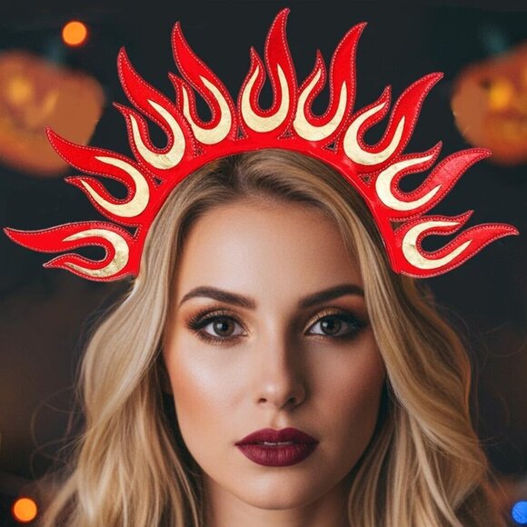 Red Flame Headband Festival Hair Accessories for Women Girls Halloween main image 5